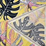 Linen Print Viscose Rain of Monsteras Yellow Nankin background