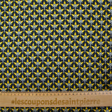 Doublure twill de viscose imprimé graphique jaune fond bleu nuit