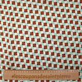 Viscose satin with brown and mint superimposed check print on an ecru background