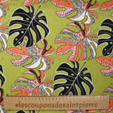 Lin viscose imprimé pluie de monsteras fond vert