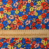 Crespón de viscosa a rayas lúrex plateado Camelia fondo azul marino y rojo