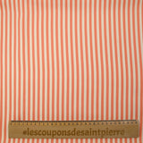 Satin de viscose tissé-teint rayé 6 mm pêche et blanc cassé
