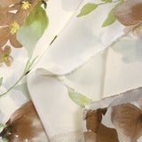 Cotton printed flowers in natural brown and green off-white background