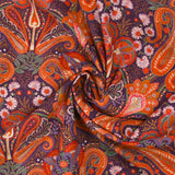 Velours de coton côtelé imprimé cachemire orange fond violet