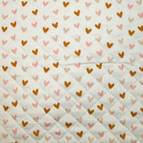 Double-sided quilted cotton polka dots and hearts white background per meter