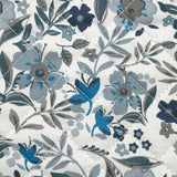 Double-sided quilted cotton Mayla blue flowers white background per meter