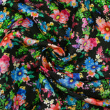 Doublure twill de viscose imprimé champs de fleurs fond noir