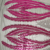 Tulle Sequin Royal Feathers Silver and Fuchsia