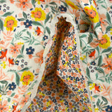 Double-sided quilted cotton Mayla salmon flowers white background per meter