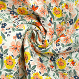 Double-sided quilted cotton Mayla salmon flowers white background per meter