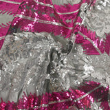 Tulle Sequin Royal Feathers Silver and Fuchsia