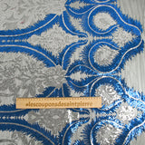 Tulle Sequin Royal feathers Silver and royal blue