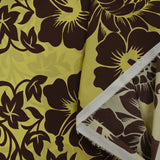 Coton imprimé fleurs géantes marron fond vert anis