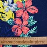 Lino viscosa estampado flores fondo marino