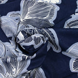 Lin viscose imprimé grande fleurs fond marine