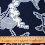 Lin viscose imprimé grande fleurs fond marine