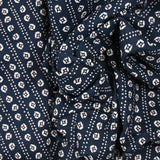 Viscose linen printed flowers and dotted striped navy background