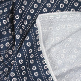 Viscose linen printed flowers and dotted striped navy background