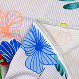 Lin viscose imprimé rayé parme et fleurs fond écru