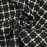 Tweed de laine mélangée à carreaux écru fond marine et noir