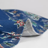 Lino y algodón estampado trópico hawaiano fondo azul.