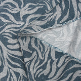 Crêpe viscose imprimé pointillisme feuilles ondulées bleu denim