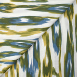 Viscose crepe printed abstract waves green and blue white background