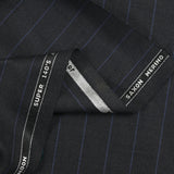 100% wool Super 140's suit fabric with blue stripes, anthracite gray background
