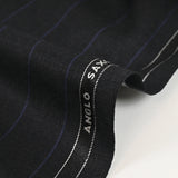 100% wool Super 140's suit fabric with blue stripes, anthracite gray background