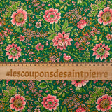 Coton liberty ® Vine Garden rose fond vert au mètre