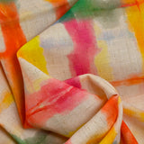 Lin viscose imprimé quadrillage arc-en-ciel fond écru
