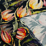 Linen viscose tulip print navy background
