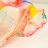 Lin viscose imprimé quadrillage arc-en-ciel fond écru