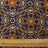 Voile de viscose imprimé arabesque et feuille fond marine