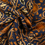 Voile de viscose imprimé arabesque et feuille fond marine