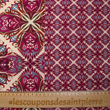 Viscose imprimée mandala botanique magenta fond écru