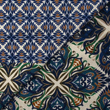 Viscose imprimée mandala botanique marine fond écru