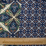 Viscose imprimée mandala botanique marine fond écru