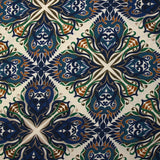 Viscose imprimée mandala botanique marine fond écru
