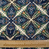 Viscose imprimée mandala botanique marine fond écru
