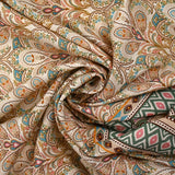 Viscose imprimée paon impérial beige fond écru