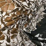 Voile de coton imprimé frise et cyanotype marron fond écru