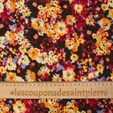 Maille de polyester imprimée fleurs jaune fond marron