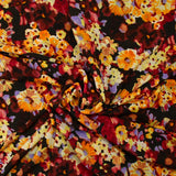 Maille de polyester imprimée fleurs jaune fond marron