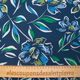 Sweat envers doudou fleurs bleu et vert fond marine