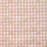 Coton Vichy brodé fond rose pastel