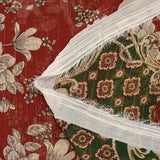 Green and red baroque lurex printed crinkle chiffon