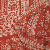 Satin crinkle muslin printed with ecru and brick floral borders