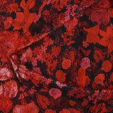 Crinkle muslin printed red and pink floral bouquet on black background