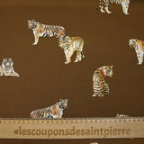 Satin polyester twill with fierce brown background print